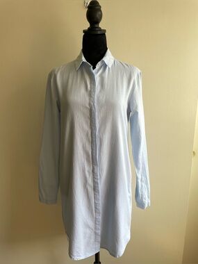 Twik Organic Cotton Longline Shirt Tunic Light Blue Hidden Placket Small